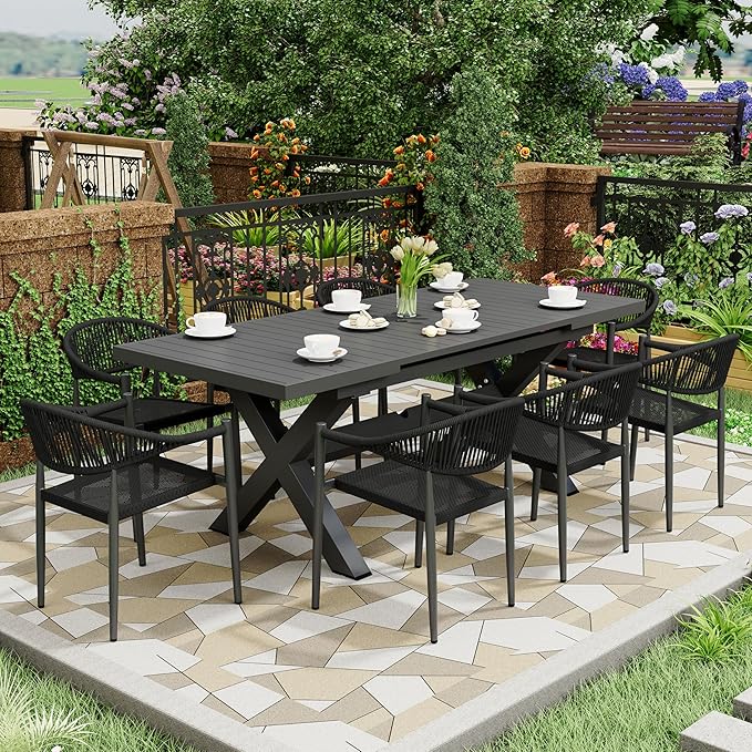 8 Pcs Stackable Patio Dining Chairs, Aluminum Rattan Outdoor Dining Chair by Erotr