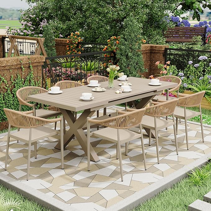 4 Pcs Stackable Patio Dining Chairs, Aluminum Rattan Outdoor Dining Chair - Image 2
