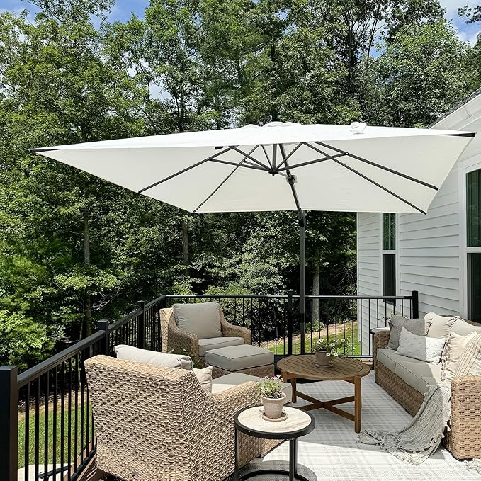 PURPLE LEAF 9.8' X 9.8' Left-right Tilting Patio Umbrella Outdoor Cantilever by PURPLELEAF
