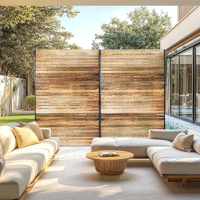 FENCY Metal Privacy Screen 72" H×47" W Natural Wood Color Outdoor Privacy Screen - Image 7